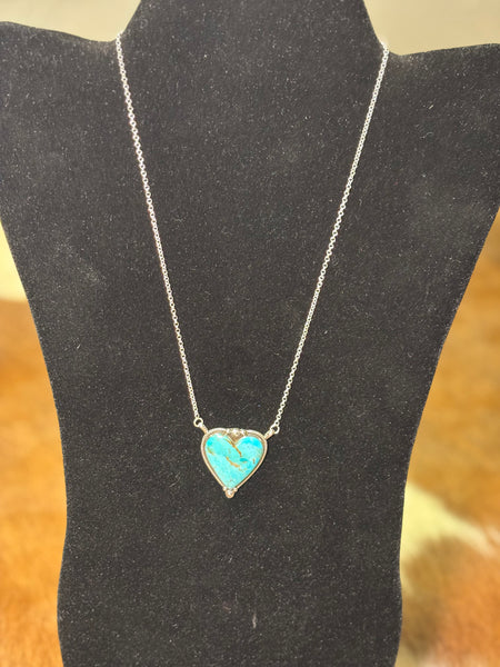 Kingman Turquoise Heart-Sterling Silver Necklace