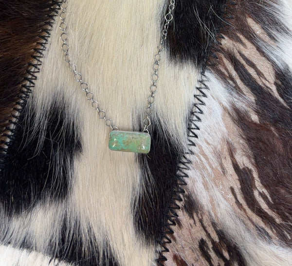 Green Turquoise Bar-Sterling Silver Necklace
