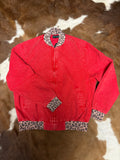 Red denim & Leopard print zip up jacket