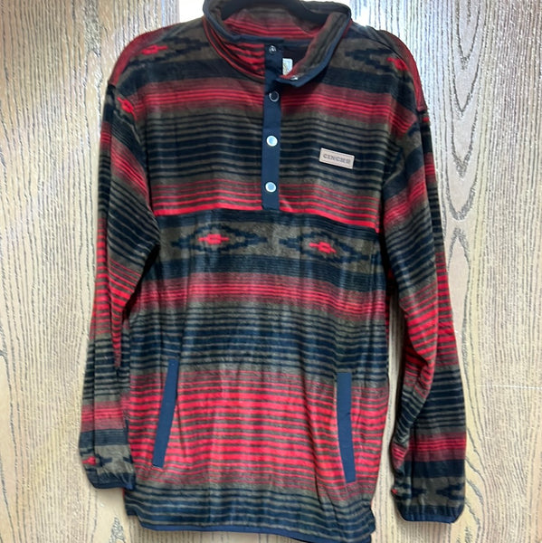 Men’s Cinch Fleece Pullover- brown/red