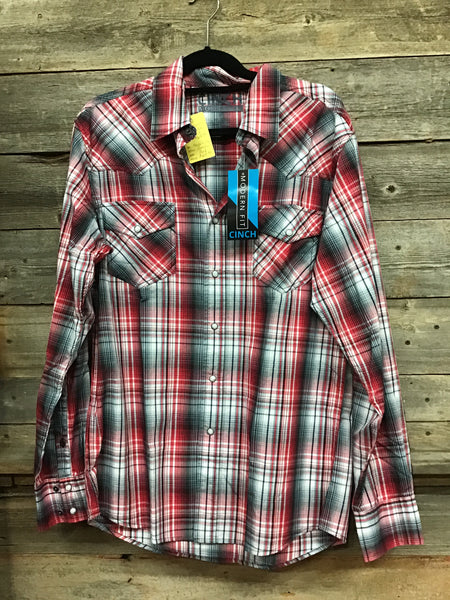 Cinch Red Plaid Pearl Snap Modern Fit