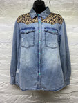 Womens Denim & cheetah Pearl snap