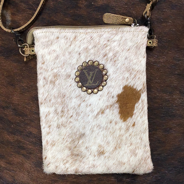 Cowhide Leather Purse With Repurposed Louis Vuitton
