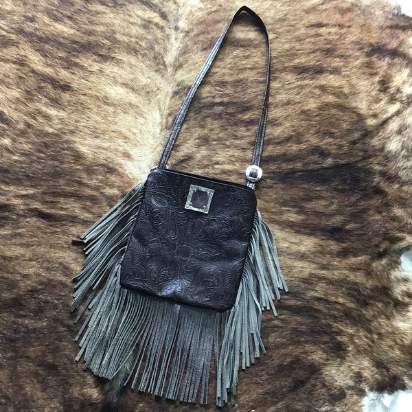 Dark tooled leather purse