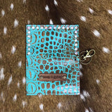 Becca Turquoise Gator Card Holder keychain w/ bling