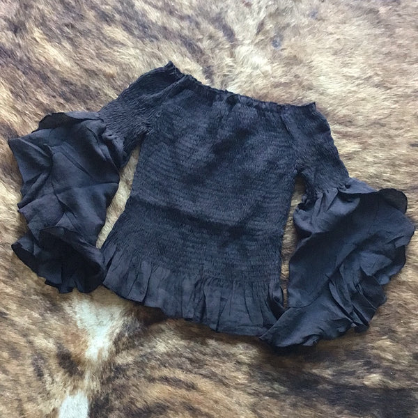 Black off the shoulder ruffle top
