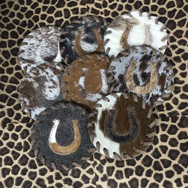 Cowhide coasters with Horseshoe