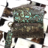 Wristlet clutch- turquoise floral & gator