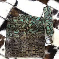 Wristlet clutch- turquoise floral & gator
