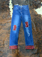L&B Boyfriend Jeans with Plaid Patches