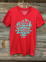 Crazy Train Red & Turquoise V-neck